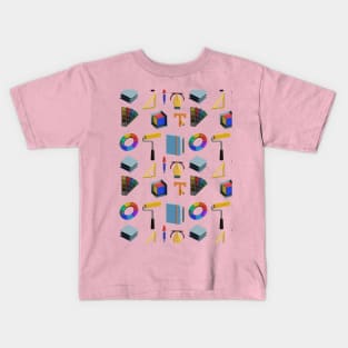 3d graphic designer set icon includes paint roll, eyedropper, notes, circleof color, 3d cube, etc perfect for design project Kids T-Shirt